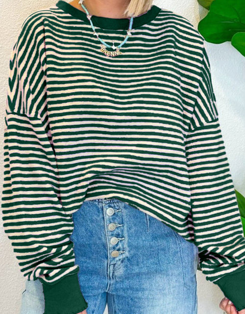 Load image into Gallery viewer, Striped Round Neck Long Sleeve Sweatshirt
