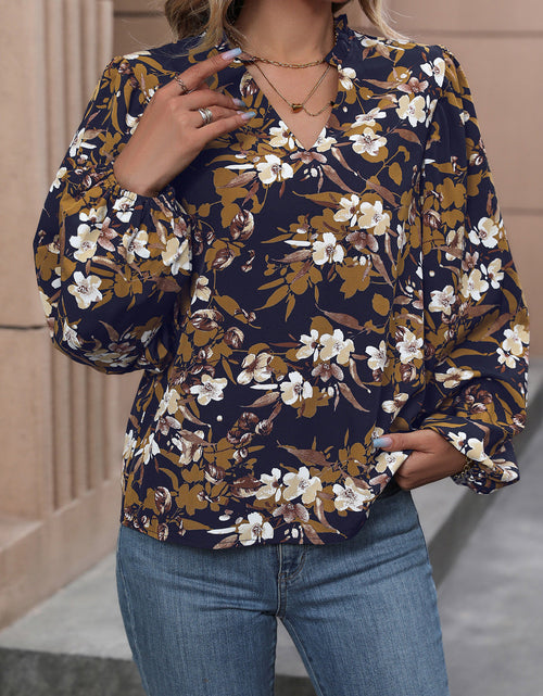 Load image into Gallery viewer, Perfee Floral Notched Balloon Sleeve Blouse

