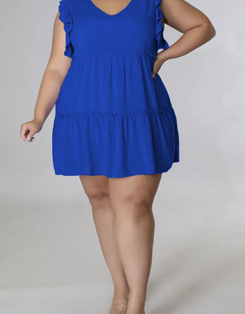 Load image into Gallery viewer, Plus Size V-Neck Frill Trim Mini Dress
