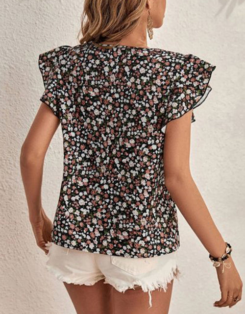 Load image into Gallery viewer, Ditsy Floral Round Neck Cap Sleeve Top
