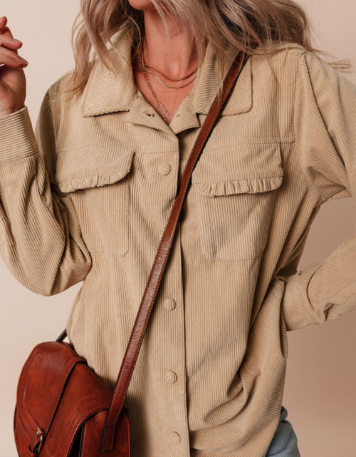 Load image into Gallery viewer, Frill Button Up Long Sleeve Shacket
