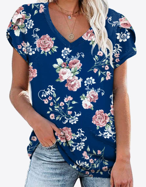 Load image into Gallery viewer, Printed Petal Sleeve V-Neck Blouse
