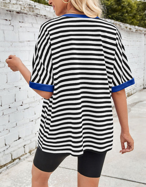 Load image into Gallery viewer, Lovelet Striped Round Neck Half Sleeve T-Shirt
