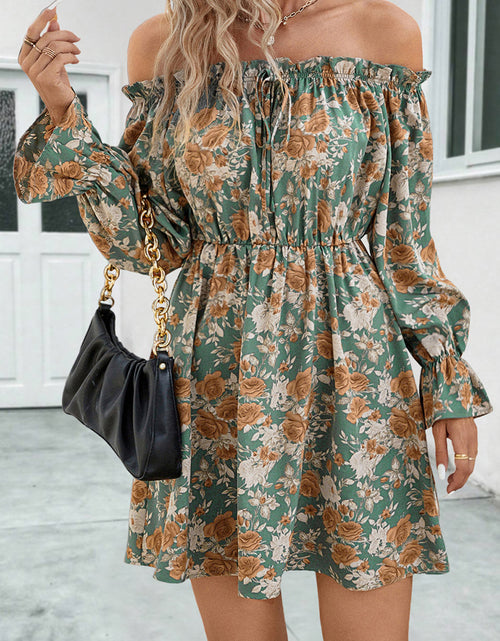 Load image into Gallery viewer, Floral Off-Shoulder Flounce Sleeve Dress
