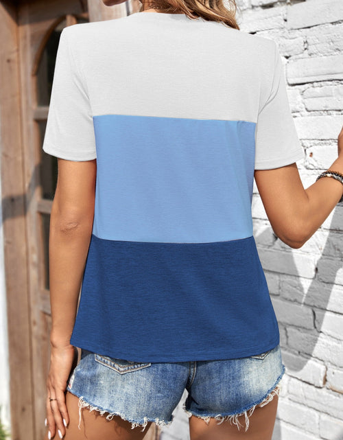 Load image into Gallery viewer, Color Block Round Neck Short Sleeve T-Shirt
