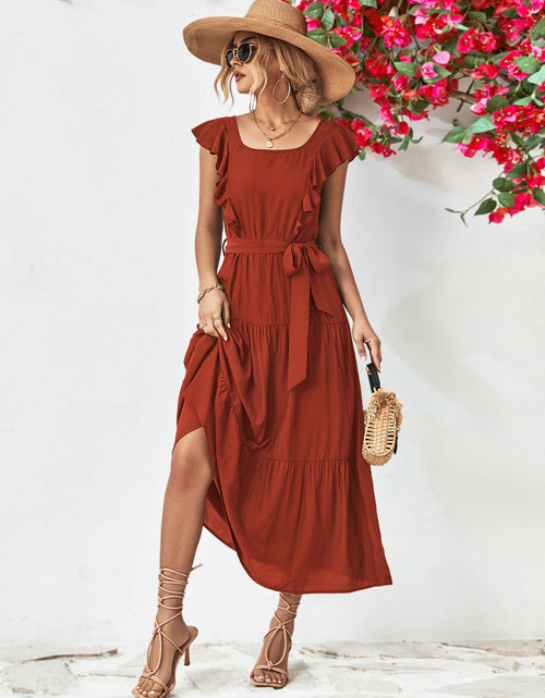 Load image into Gallery viewer, Tie Belt Ruffled Tiered Dress

