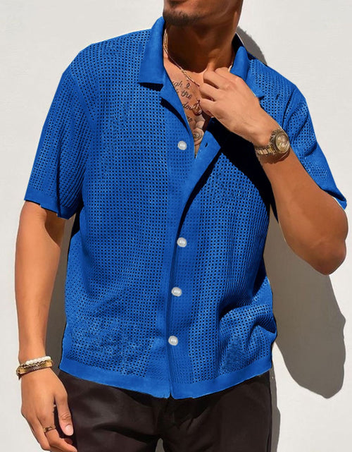 Load image into Gallery viewer, Men's Full Size Openwork Button Down Collared Neck Shirt Plus Size
