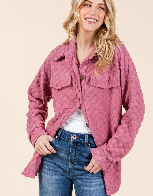 Load image into Gallery viewer, BOMBOM Checkered Button Down Dropped Shoulder Shacket
