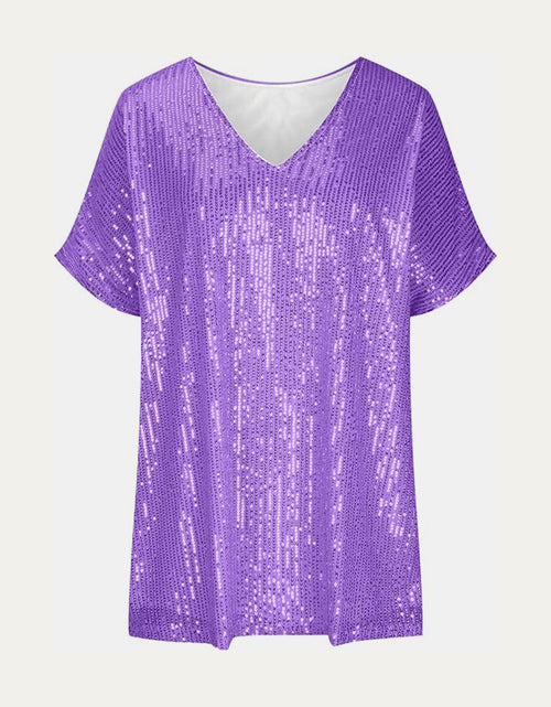 Load image into Gallery viewer, Full Size Sequin V-Neck Short Sleeve Top

