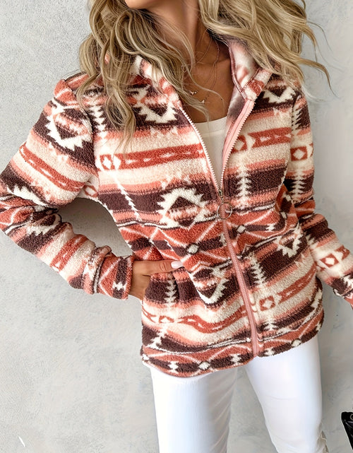 Load image into Gallery viewer, Geometric Zip Up Long Sleeve Hooded Jacket
