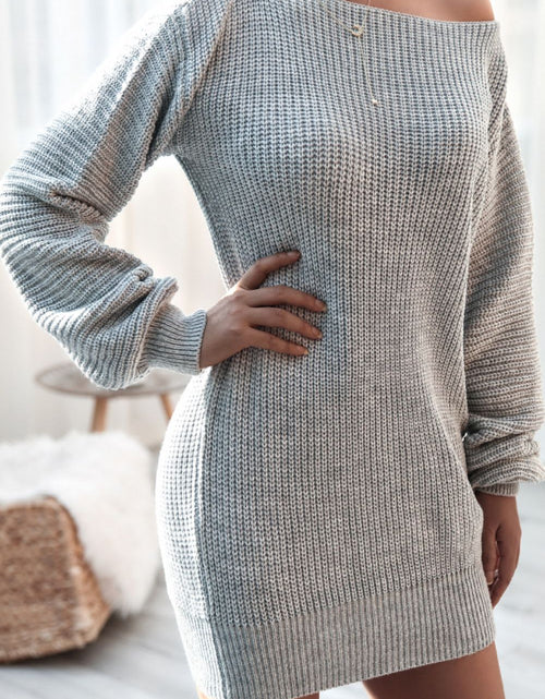 Load image into Gallery viewer, Boat Neck Long Sleeve Mini Sweater Dress
