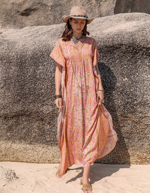 Load image into Gallery viewer, Printed Tie Neck Short Sleeve Dress

