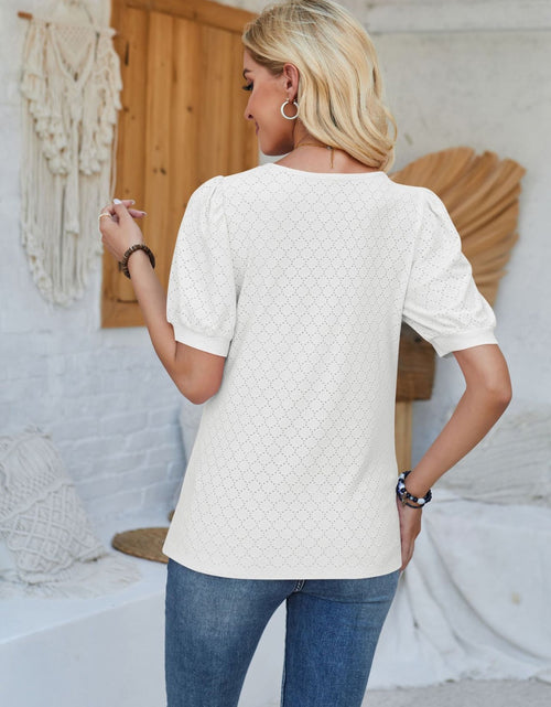 Load image into Gallery viewer, Eyelet Asymmetrical Neck Short Sleeve T-Shirt

