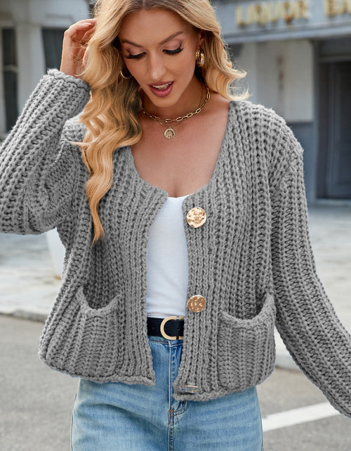 Load image into Gallery viewer, Round Neck Button Up Cardigan with Pockets
