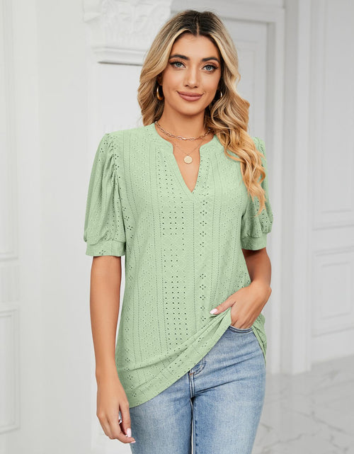 Load image into Gallery viewer, Florira Eyelet Notched Short Sleeve T-Shirt
