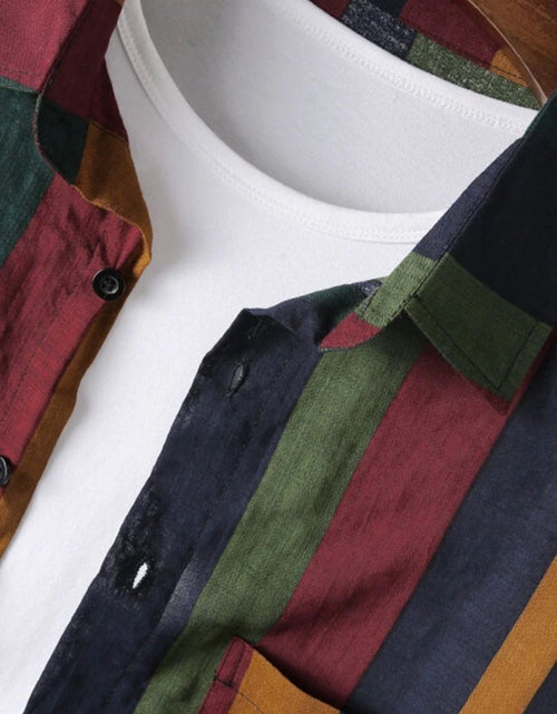 Load image into Gallery viewer, Men's Full Size Contrast Striped Button Down Shirt Plus Size
