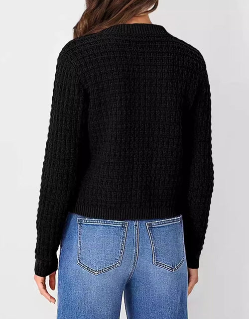 Load image into Gallery viewer, Button Up Round Neck Long Sleeve Cardigan
