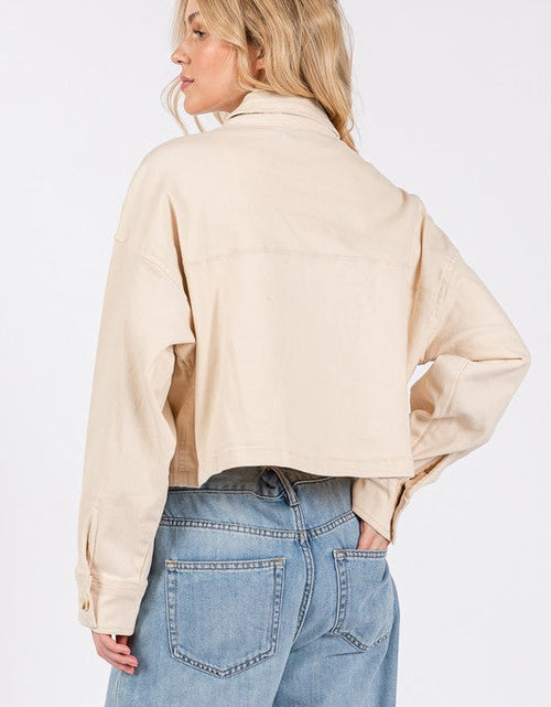Load image into Gallery viewer, bytos Button Down Cropped Denim Jacket with Patch Pockets

