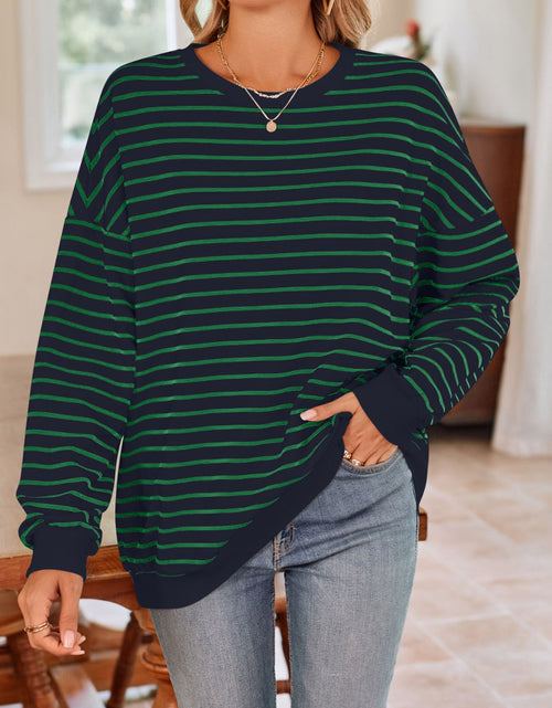 Load image into Gallery viewer, Lovelet Striped Round Neck Long Sleeve Sweatshirt

