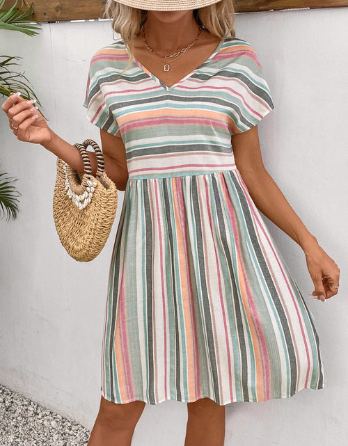 Load image into Gallery viewer, Striped V-Neck Short Sleeve Dress
