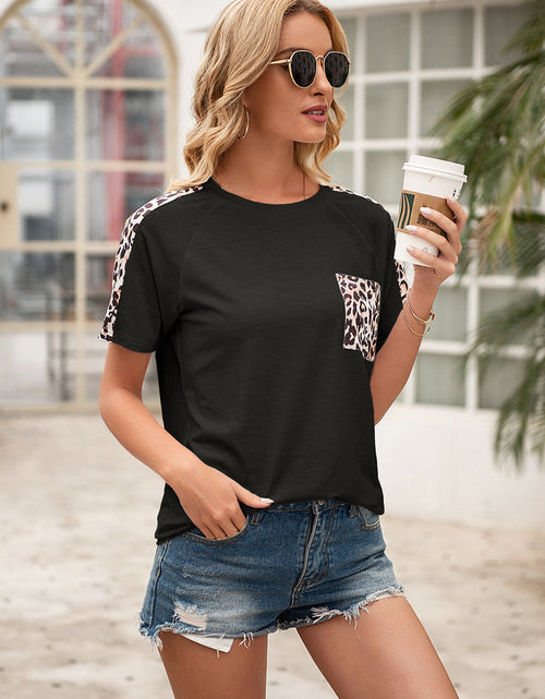 Load image into Gallery viewer, Ivy Lane Pocketed Leopard Round Neck Short Sleeve T-Shirt
