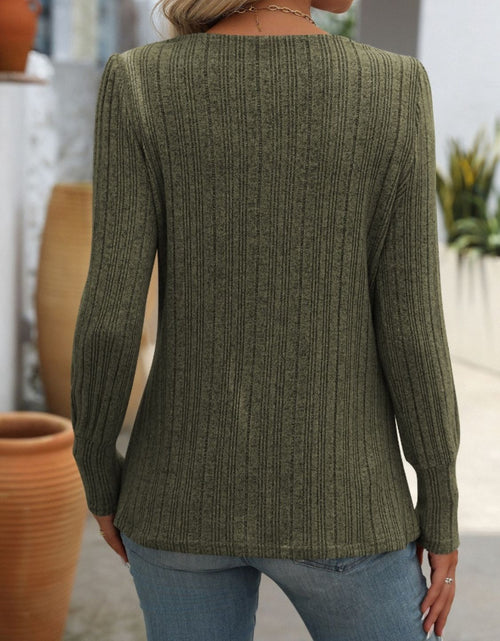 Load image into Gallery viewer, Mandy Decorative Button Striped Square Neck Long Sleeve T-Shirt

