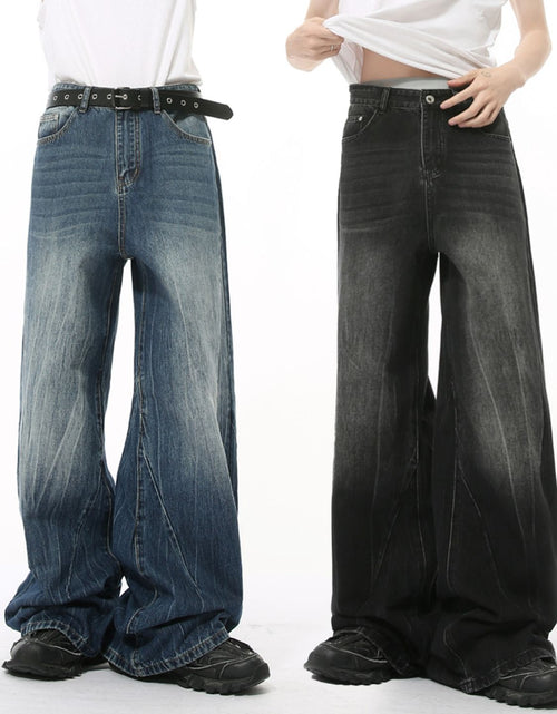 Load image into Gallery viewer, Washed Lightning Pattern Wide Leg Jeans
