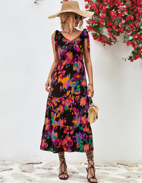 Load image into Gallery viewer, Multicolored V-Neck Backless Midi Dress
