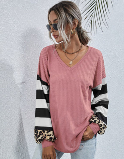 Load image into Gallery viewer, Leopard Striped Waffle-Knit Top
