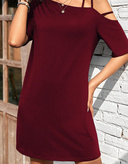Load image into Gallery viewer, Asymmetrical Neck Half Sleeve Mini Dress
