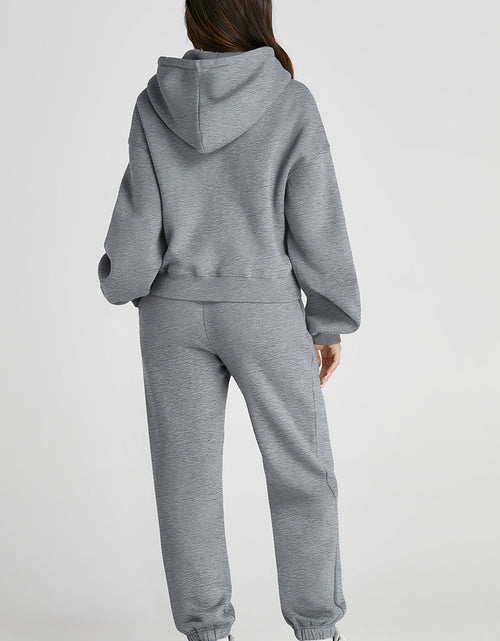 Load image into Gallery viewer, Dropped Shoulder Hooded Top and Pants Active Set
