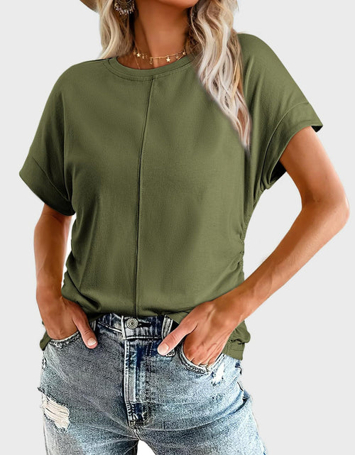Load image into Gallery viewer, Ruched Round Neck Short Sleeve T-Shirt
