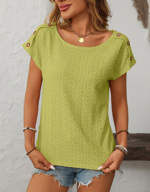 Load image into Gallery viewer, Mandy Eyelet Round Neck Short Sleeve Top

