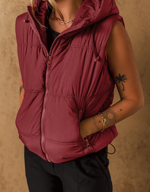 Load image into Gallery viewer, Drawstring Zip Up Hooded Vest Coat
