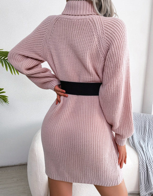 Load image into Gallery viewer, Decorative Button Turtleneck Sweater Dress
