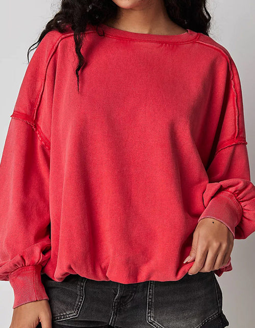 Load image into Gallery viewer, Exposed Seam Round Neck Long Sleeve Sweatshirt
