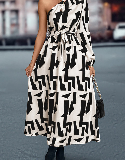 Load image into Gallery viewer, Printed One-Shoulder Tie Waist Dress
