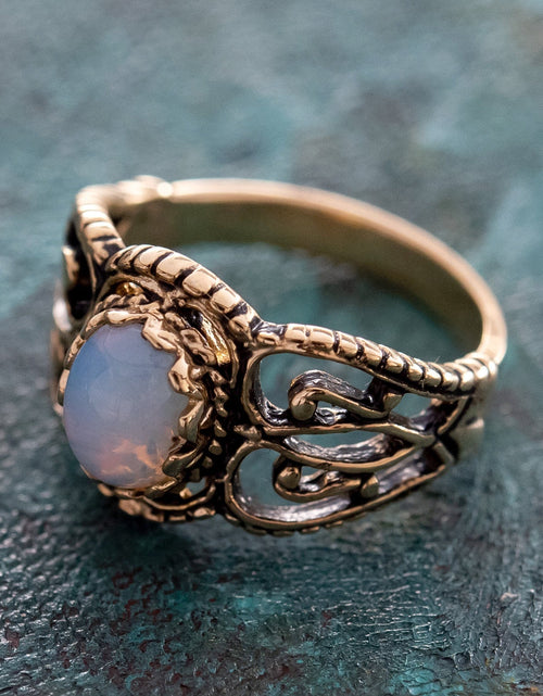 Load image into Gallery viewer, Vintage Jewelry Genuine Jade Ring Antiqued 18kt Yellow Gold Electroplated Made in the USA by PVD Vintage Jewelry
