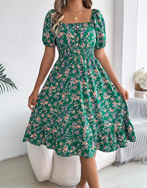 Load image into Gallery viewer, Ruffled Hem Floral Puff Sleeve Dress
