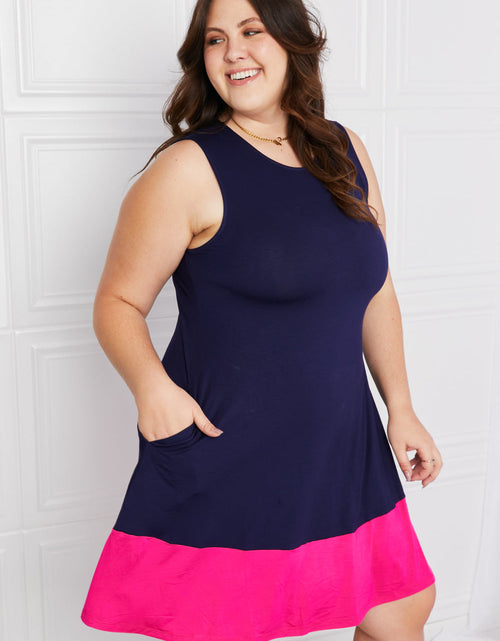 Load image into Gallery viewer, Yelete Full Size Two-Tone Sleeveless Mini Dress with Pockets
