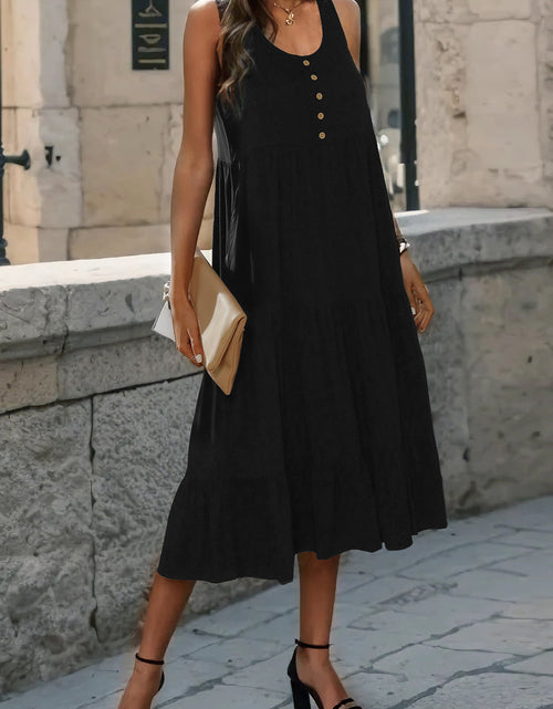 Load image into Gallery viewer, Perfee Decorative Button Tiered Tank Dress
