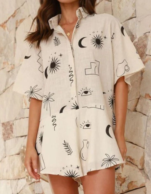 Load image into Gallery viewer, Printed Collared Neck Half Sleeve Romper
