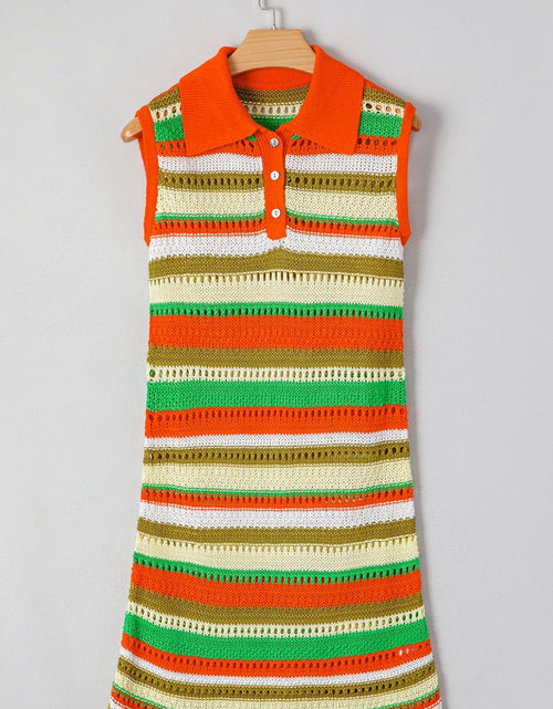 Load image into Gallery viewer, Openwork Stripe Sleeveless Sweater Dress
