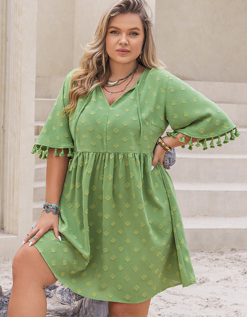 Load image into Gallery viewer, Plus Size Tied Tassel Half Sleeve Mini Dress
