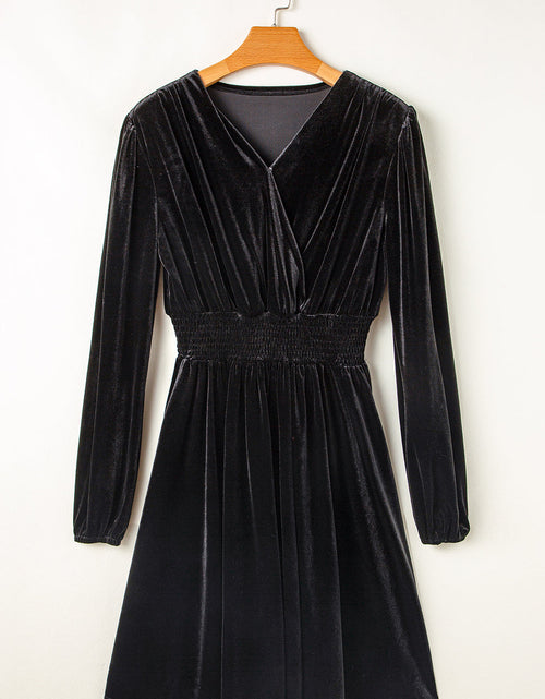 Load image into Gallery viewer, Surplice Long Sleeve Velvet Dress
