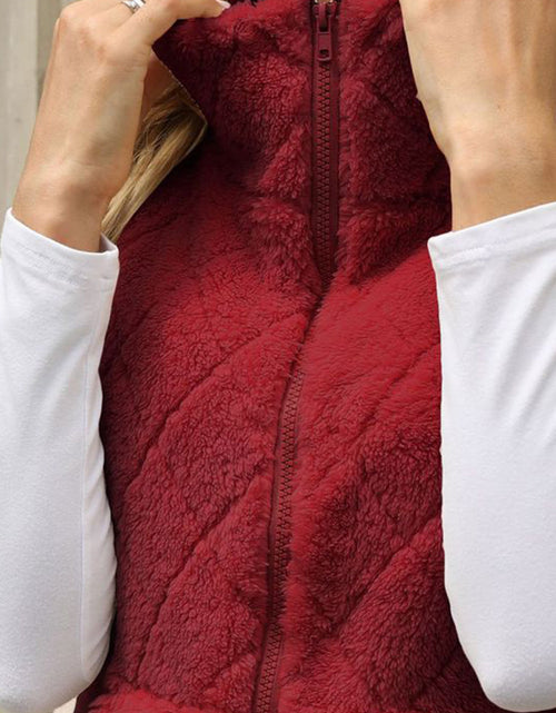 Load image into Gallery viewer, Fuzzy Plaid Texture Zip Up Vest Coat
