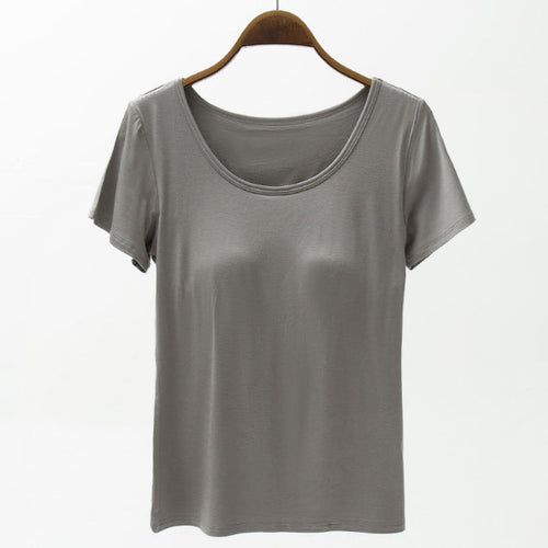 Load image into Gallery viewer, Round Neck Modal T-Shirt with Bra
