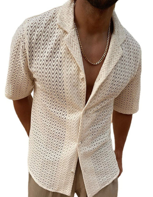 Load image into Gallery viewer, Men's Plus Size Herringbone Eyelet Button Down Knit Shirt
