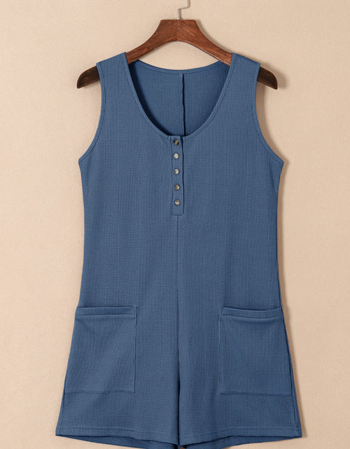 Load image into Gallery viewer, Waffle-Knit Half Button Sleeveless Romper with Pockets
