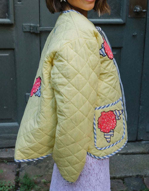 Load image into Gallery viewer, Embroidered Flower Tied Long Sleeve Winter Coat
